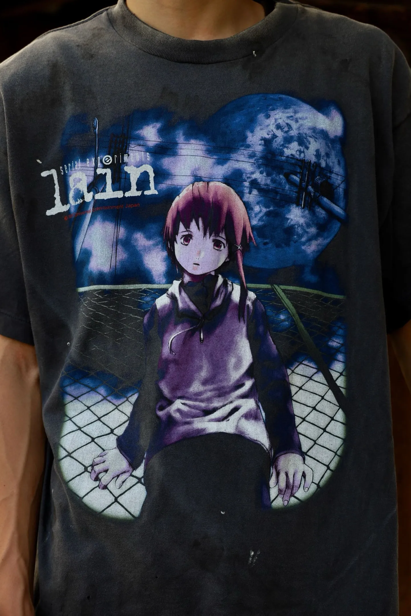 SAINT Mxxxxxx × serial experiments lain × GEEKS RULE GS_SS TEE/LAIN/BLK Sci-fi anime <Lingyin> co-branded ringing tone distressed short-sleeves Washed black S-XL Super rich and delicate printing technology perfectly shows the authentic details Customized co-branded accessories The real correct version Ready-made clothes Assute dyeing Washed to make old Maliu water faded